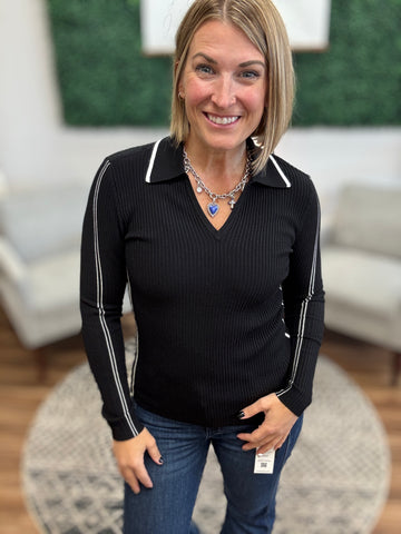 Liverpool - Long Sleeve V-Neck Collared Sweater