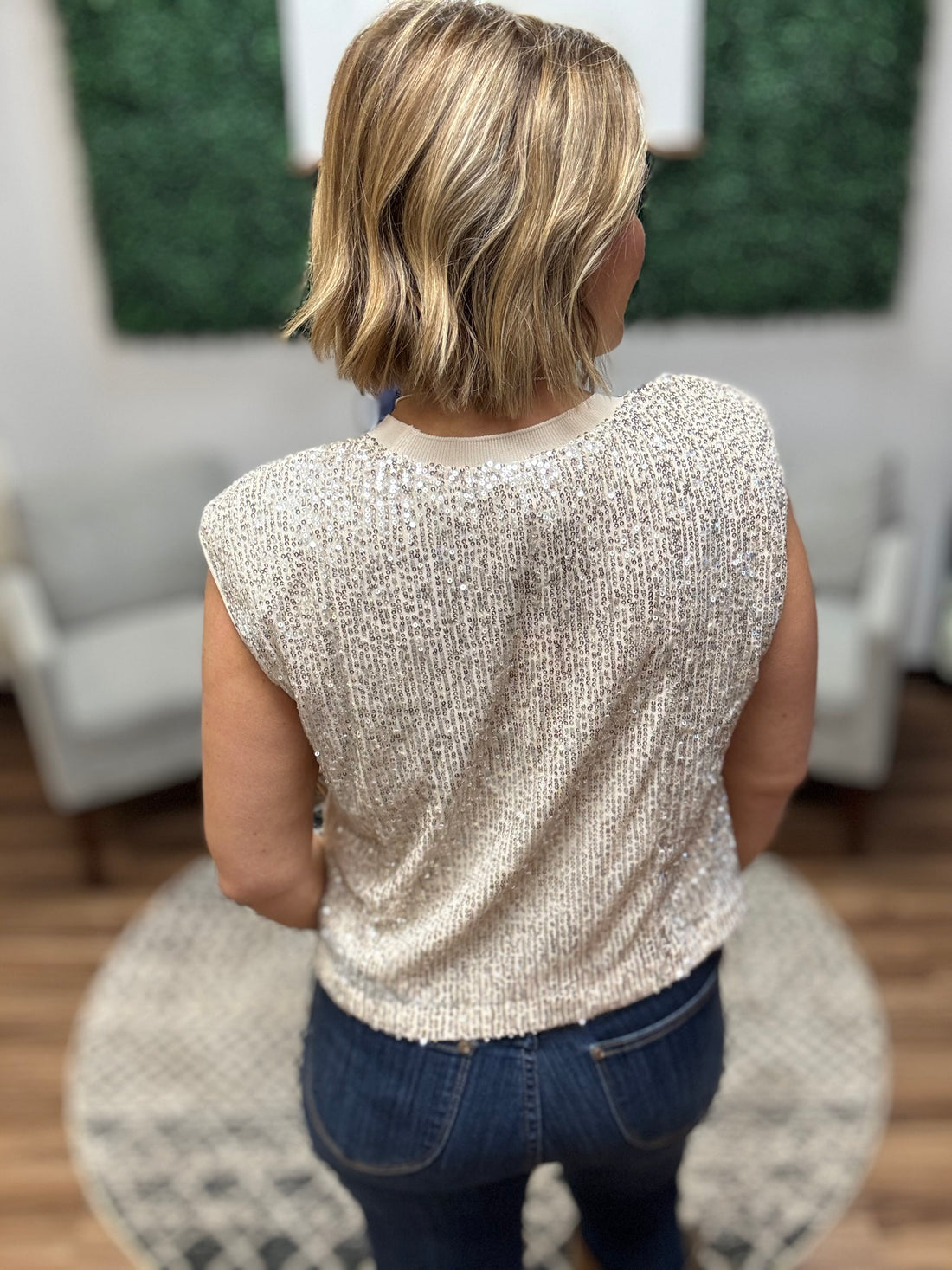 Sequin Bubble Muscle Tank - Champagne