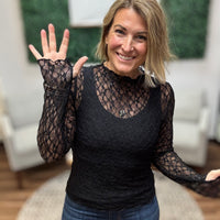 Jolie Lace Thumbhole Top - Black