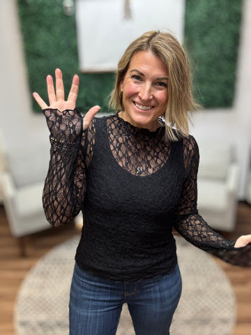 Jolie Lace Thumbhole Top - Black
