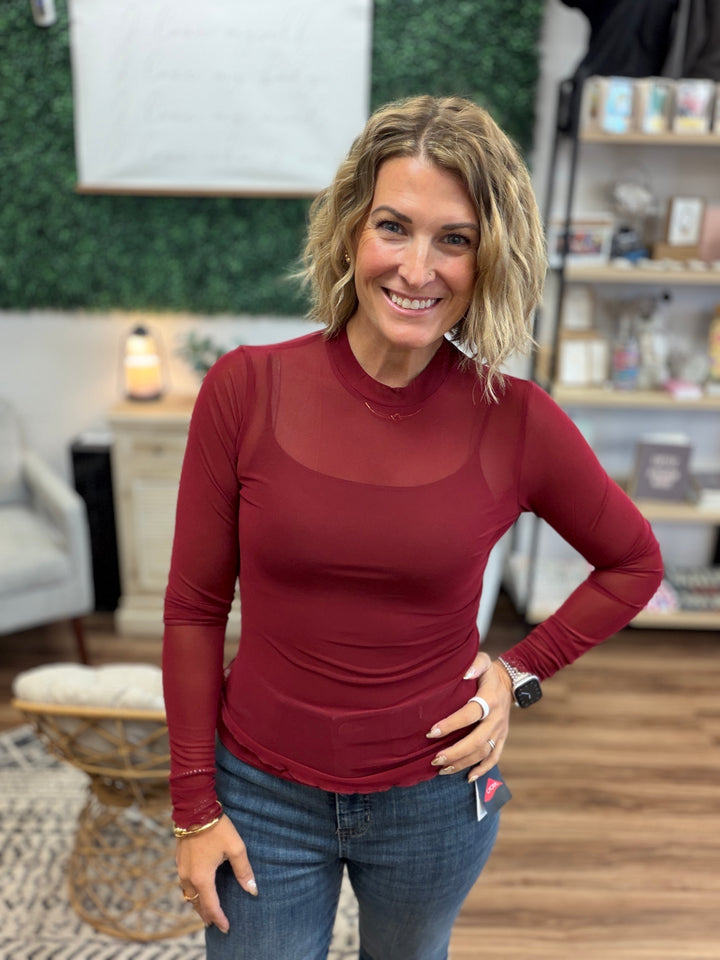 Kate Mesh Top - Burgundy