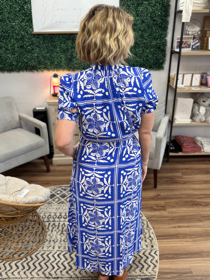 Scarf Print Button Down Maxi Dress