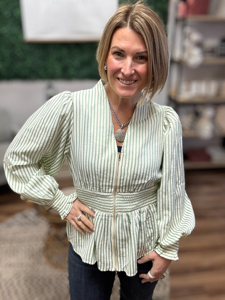 Hampton Stripe Smocked Peplum Top