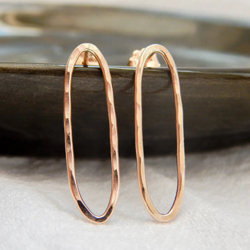 Hammered Oval Stud Earrings in 14k Gold Fill