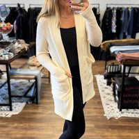 Lola Waffle Knit Cardigan with Thumbholes - Sweet Cream