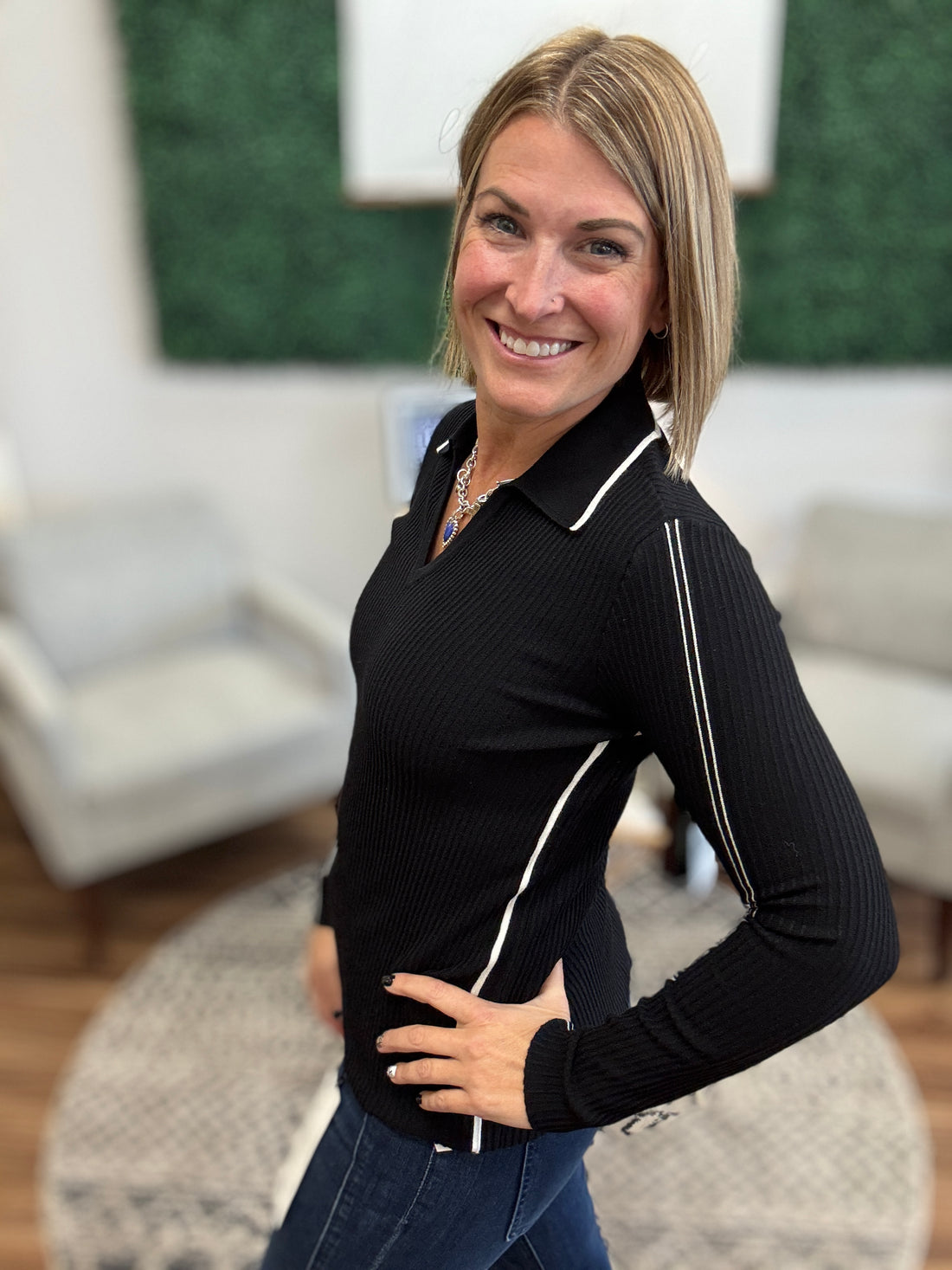 Liverpool - Long Sleeve V-Neck Collared Sweater