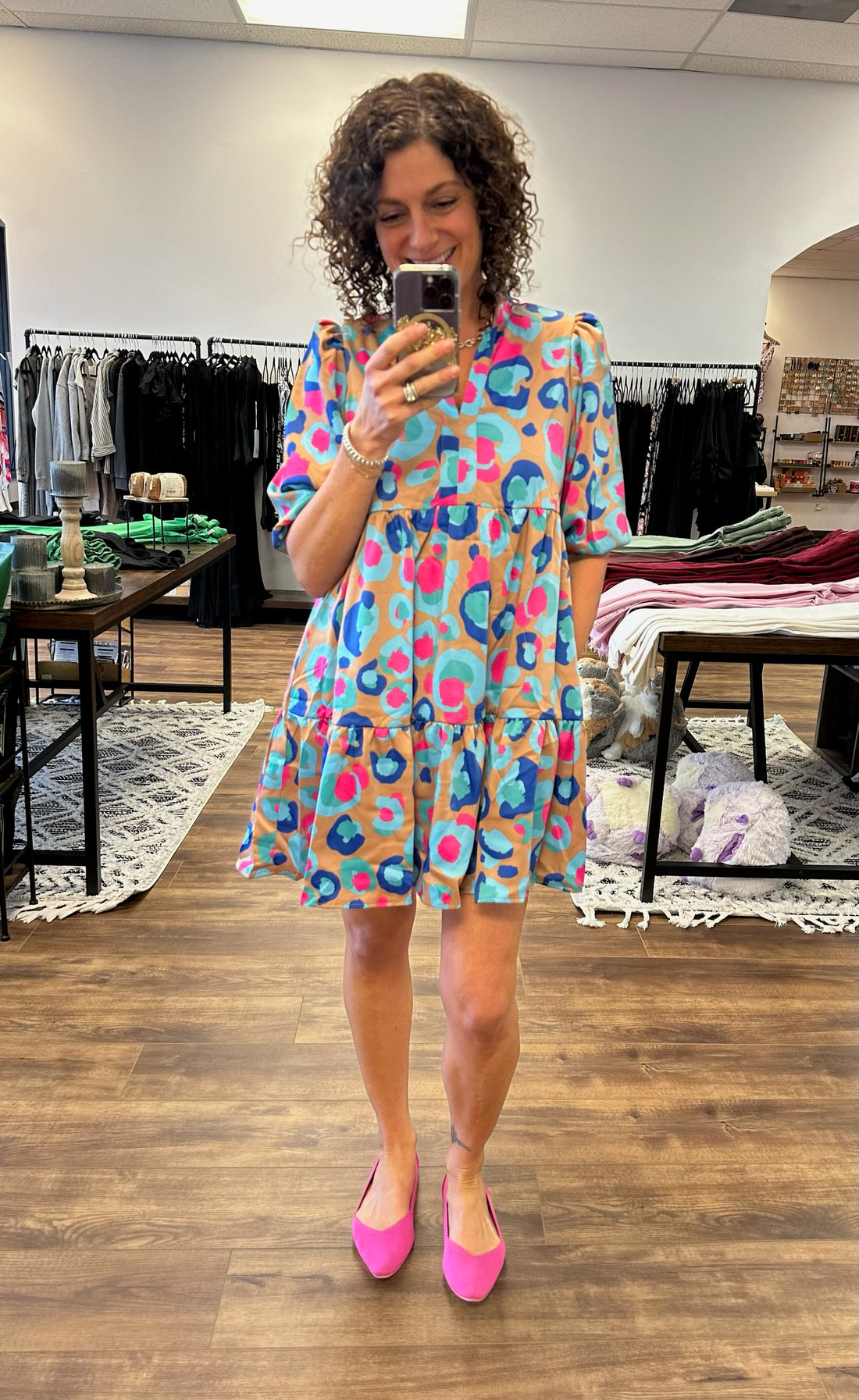 Elayne - Bright Leopard Print Babydoll Dress