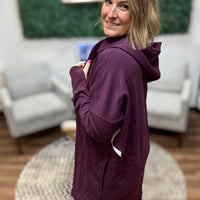 Open Front Longline Cardigan with Hoodie - Plum