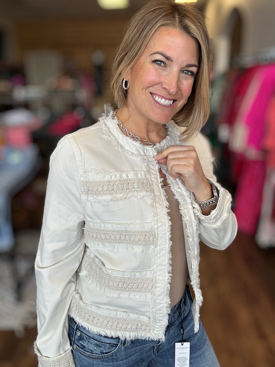 Liverpool - Collarless Jacket with Fray & Lace