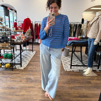 Round Neck Open Gauge Sweater - Blue