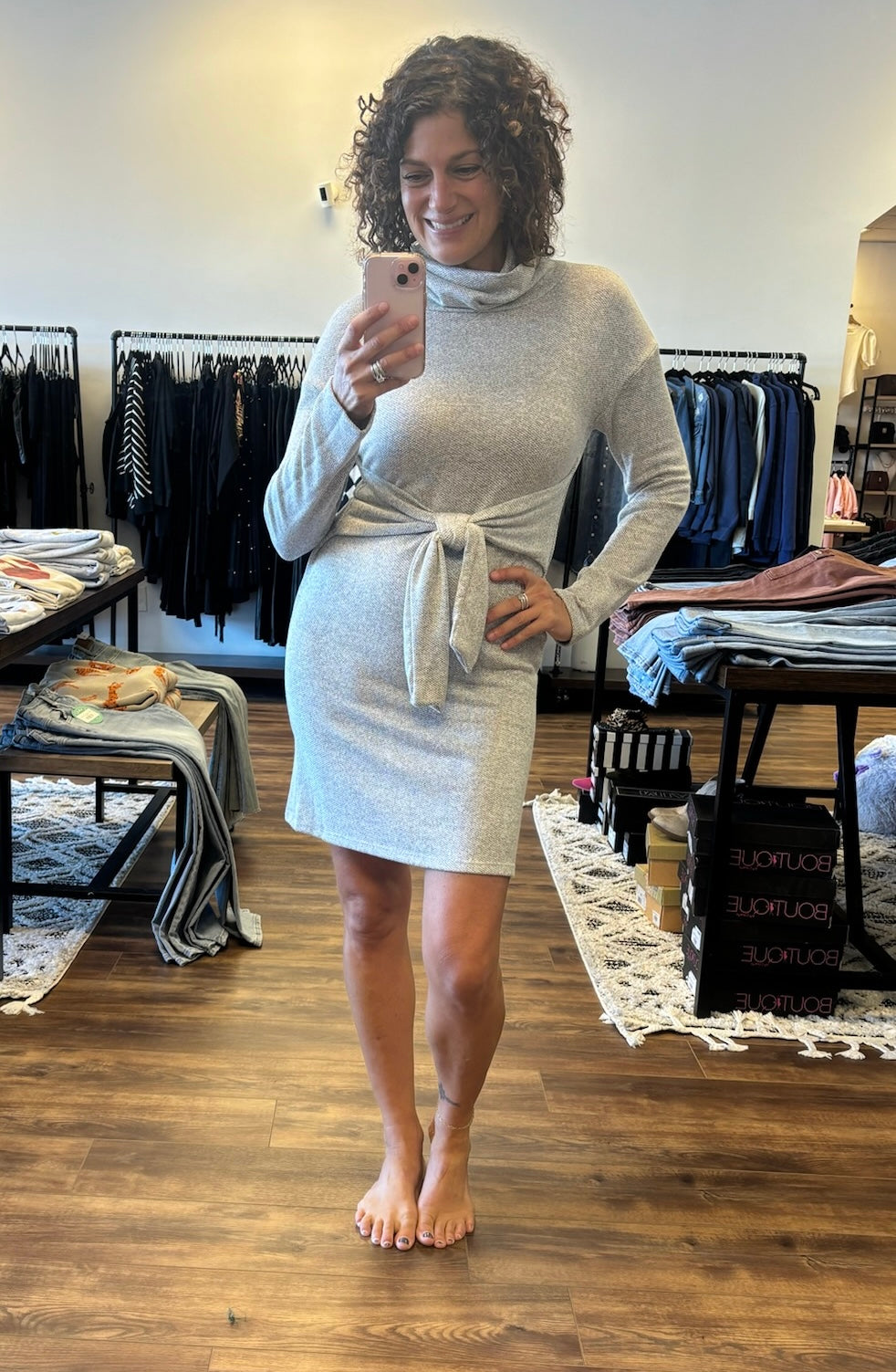 Long Sleeve Waist Tie Dress