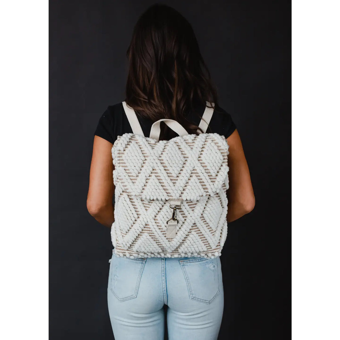 Textured Diamond Backpack - Cream