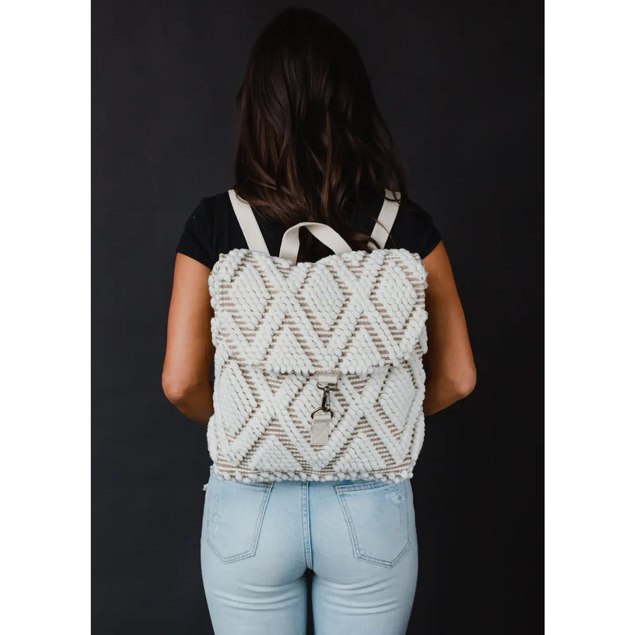Textured Diamond Backpack - Cream