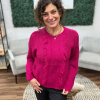 Liverpool - Long Sleeve Crew Neck Sweater with Fringe - Raspberry