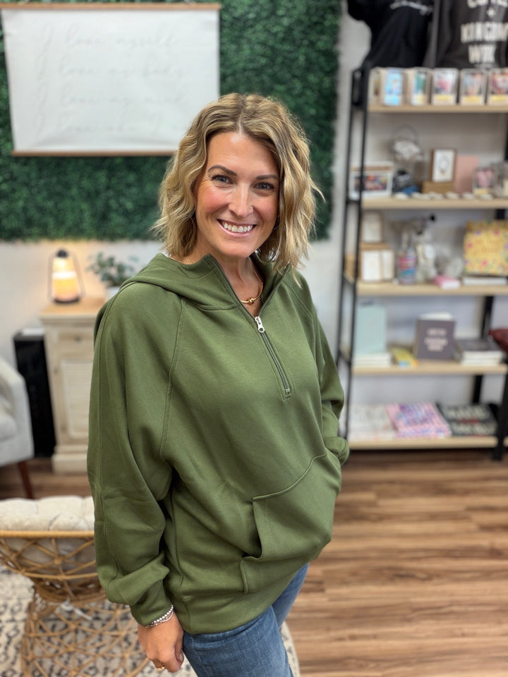 Kayla Luxe Hooded Quarter Zip - Olive