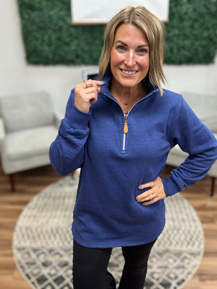 Miley - Vintage Quarter Zip Pullover - Blue