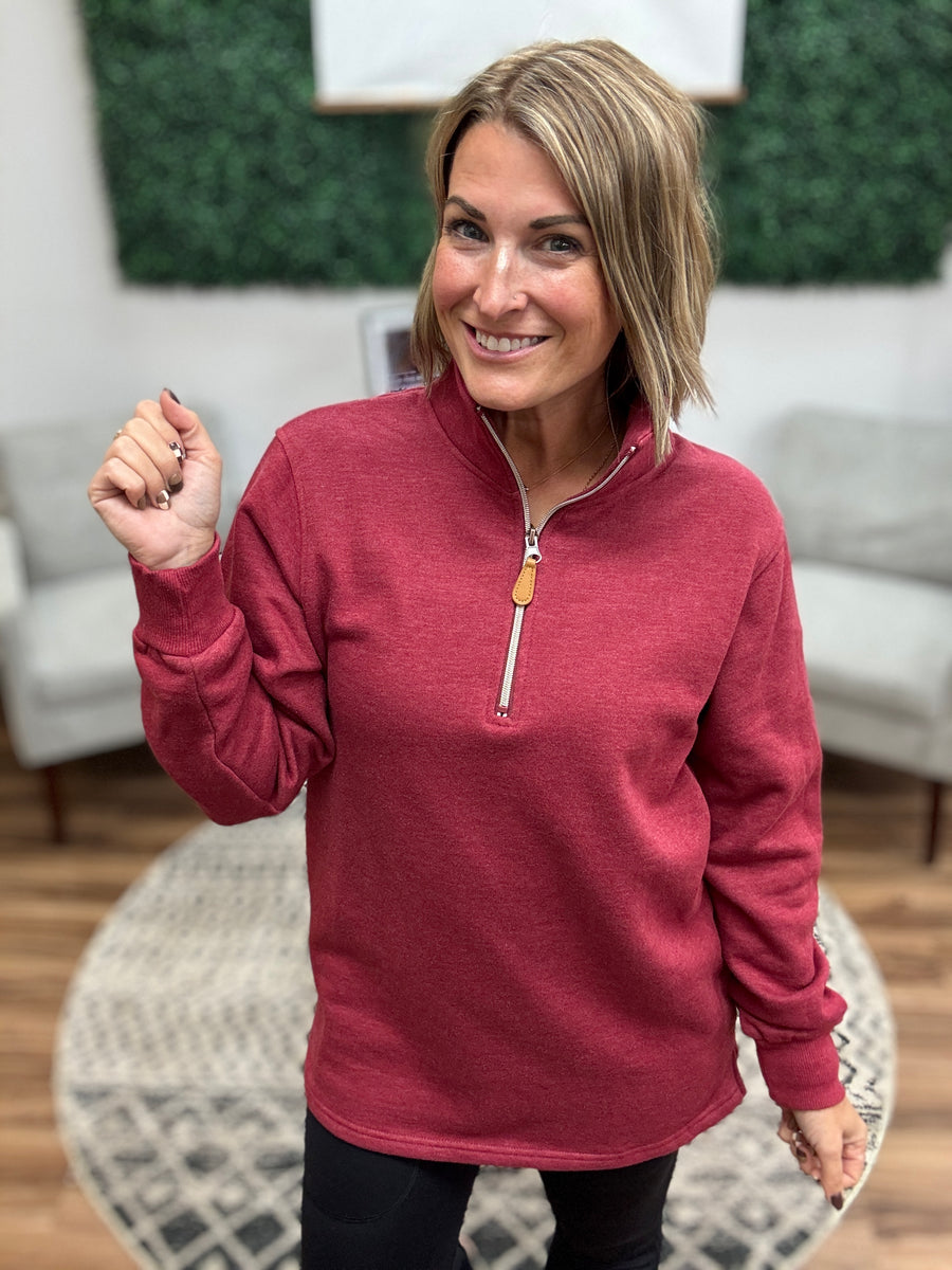 Miley - Vintage Quarter Zip Pullover - Maroon