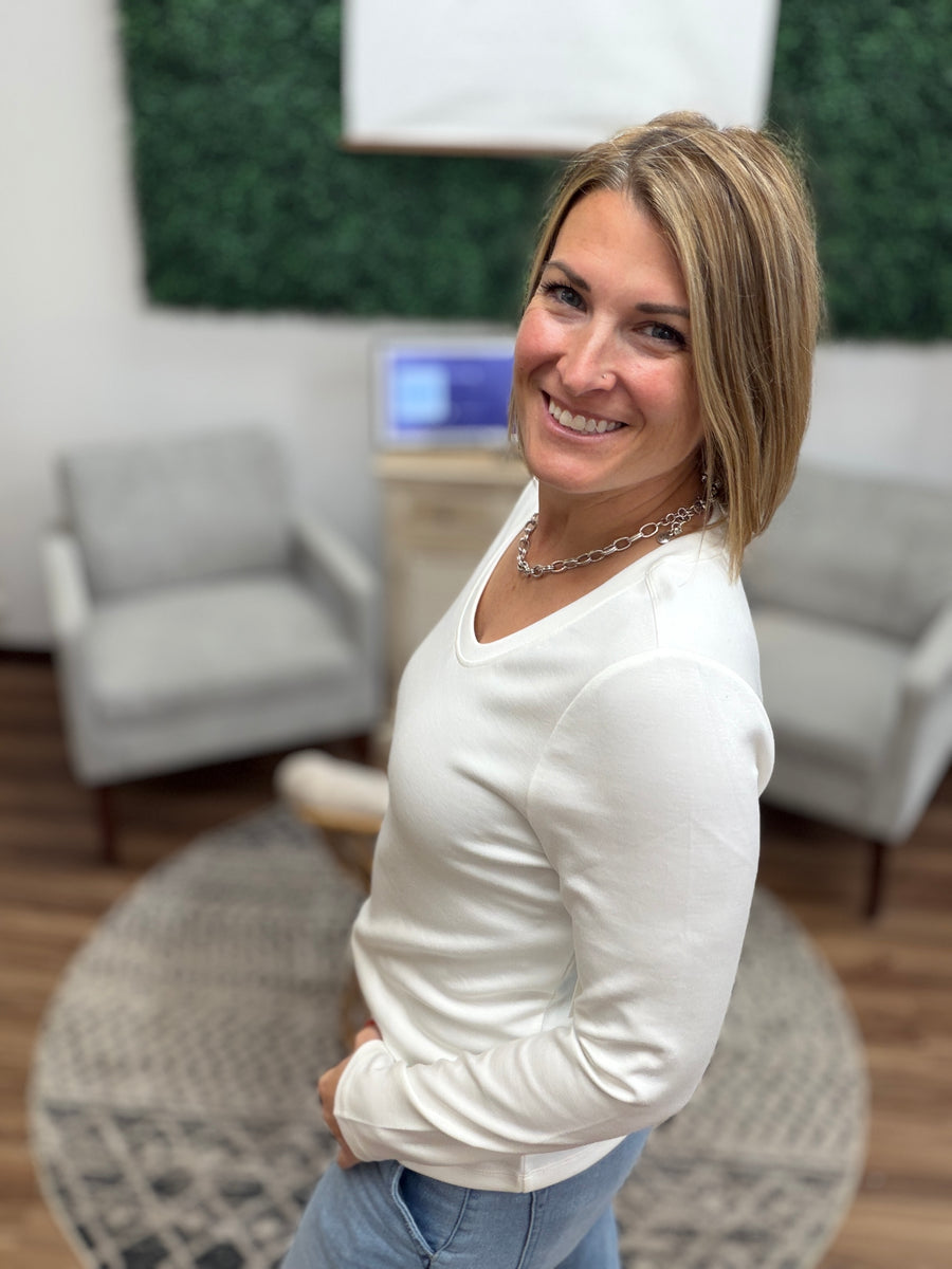 Liverpool - Long Sleeve Scoop Neck Knit Top - Snow