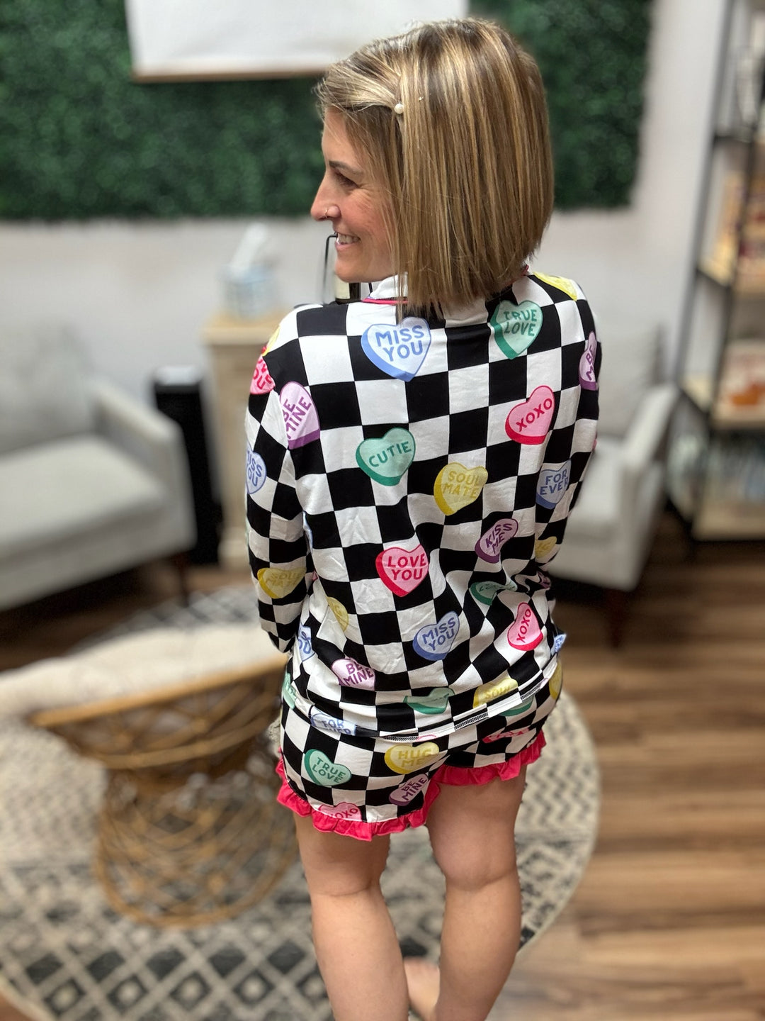 Checkered Conversation Hearts Pajama Set