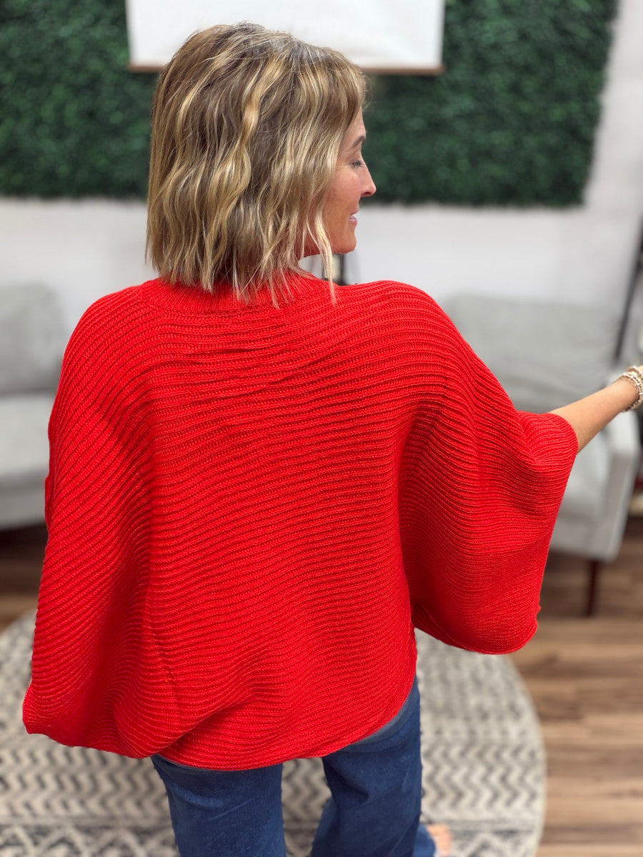 Meg Pullover Poncho - Red