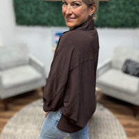 Sloane Button Up Dolman Top - Chocolate