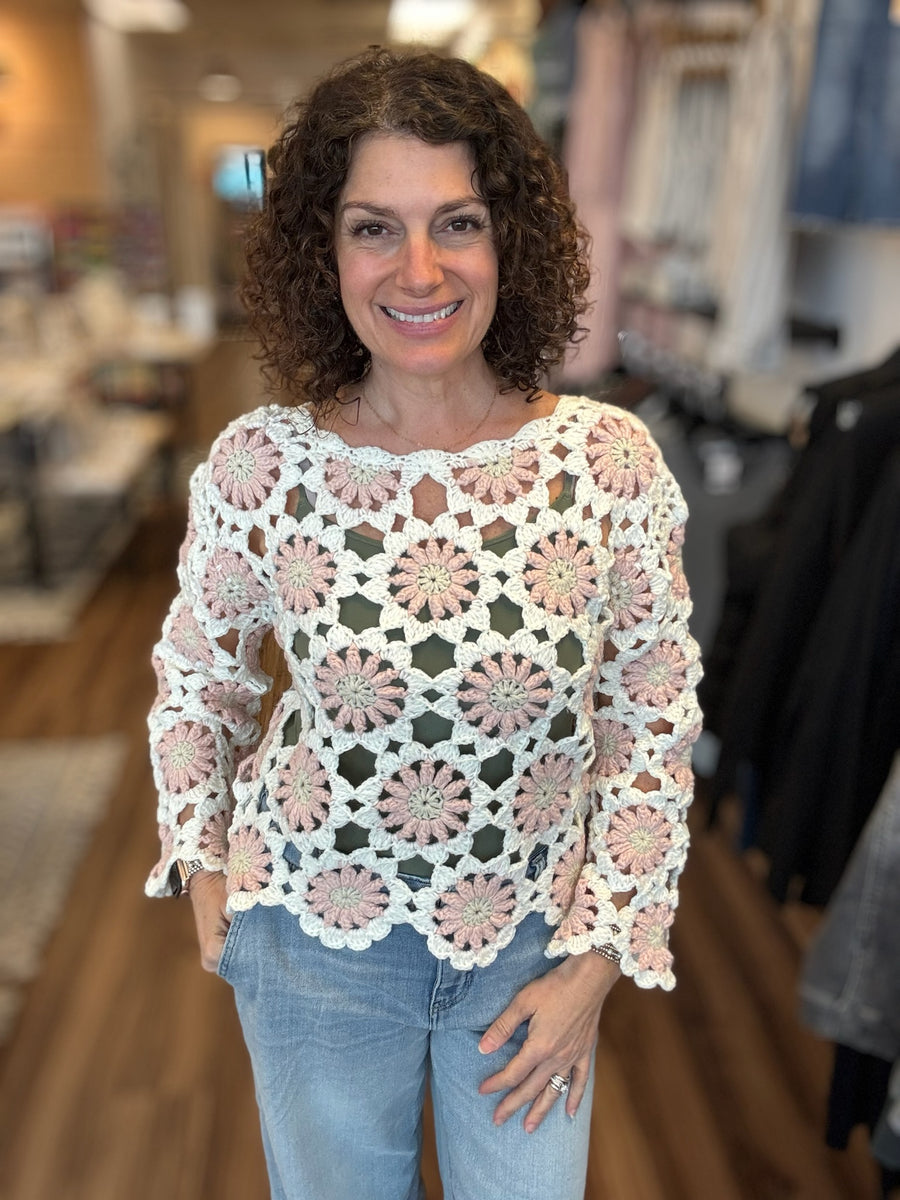 Boho Floral Crochet Sweater