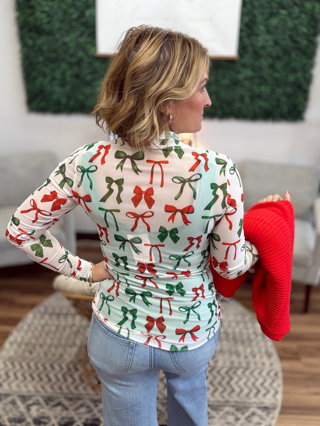 Keigan Mesh Top- Midnight Bow Christmas Edition