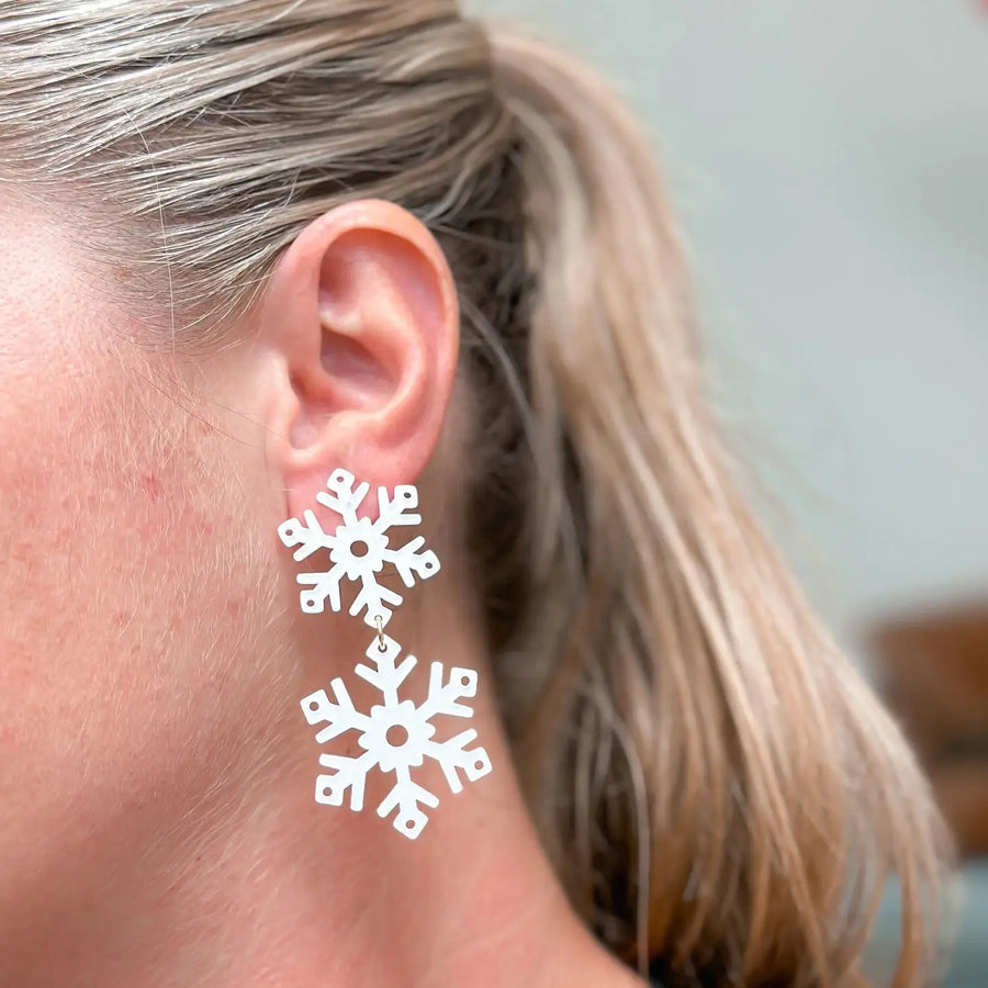 White Snowflake Dangle Earrings