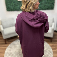 Open Front Longline Cardigan with Hoodie - Plum