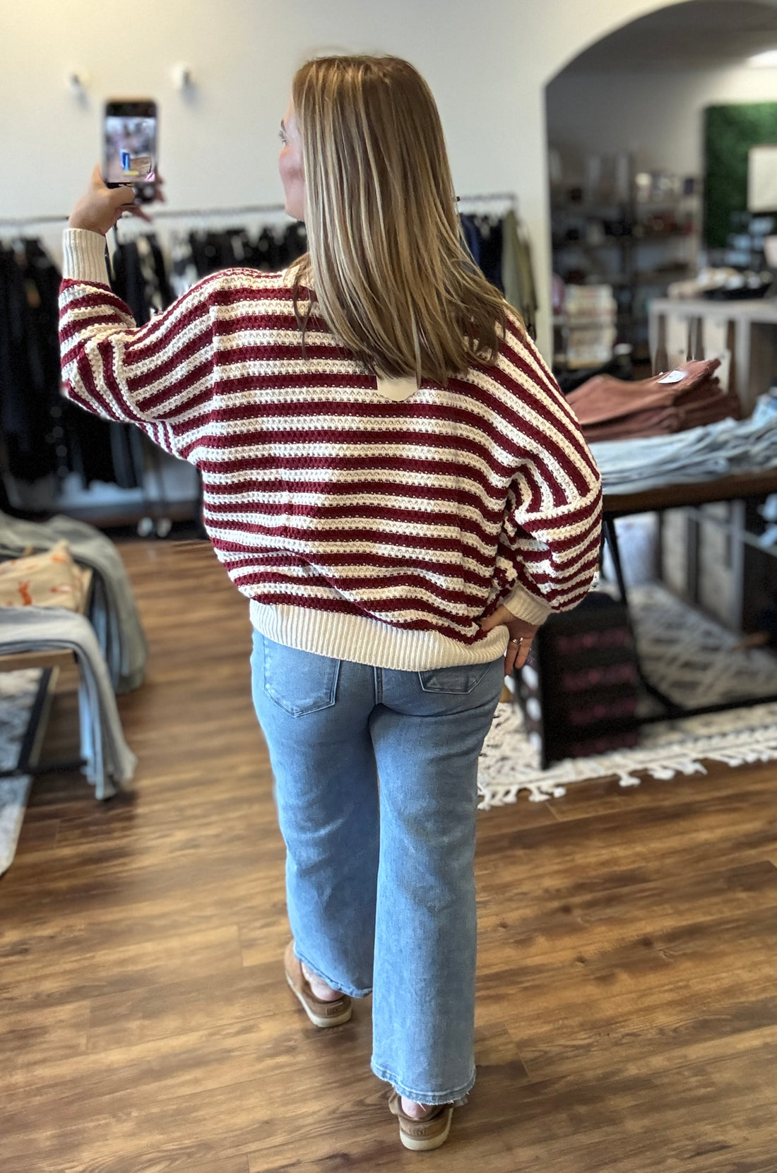 Balloon Sleeve Striped Sweater