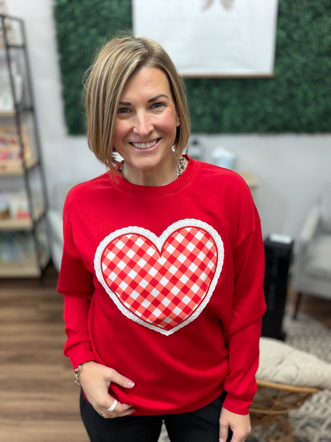 Gingham Heart Luxe Pullover