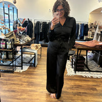 Satin Belted Button Down Jumpsuit