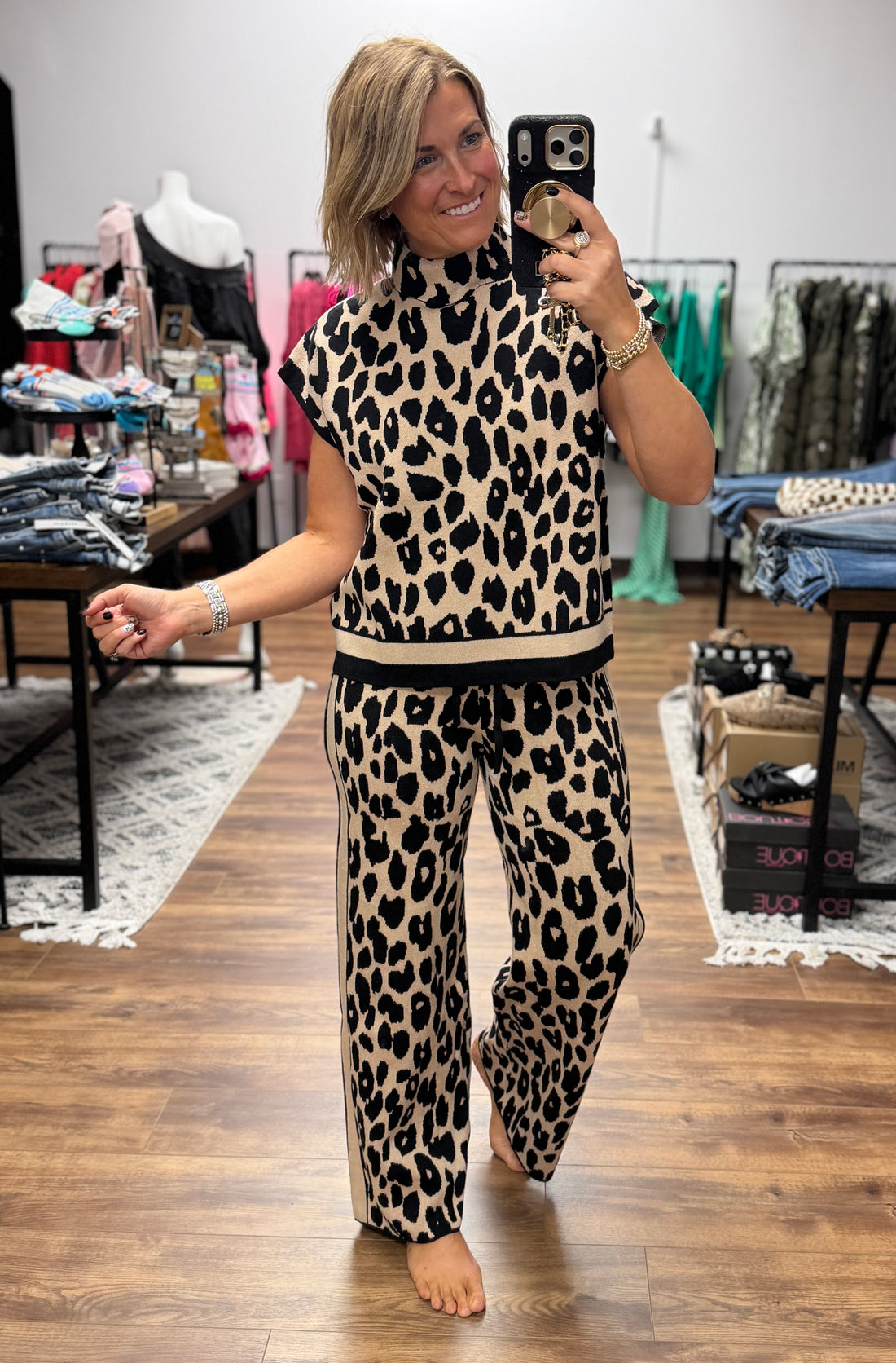 Cheetah Short Sleeve Sweater & Pants Set