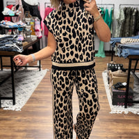 Cheetah Short Sleeve Sweater & Pants Set