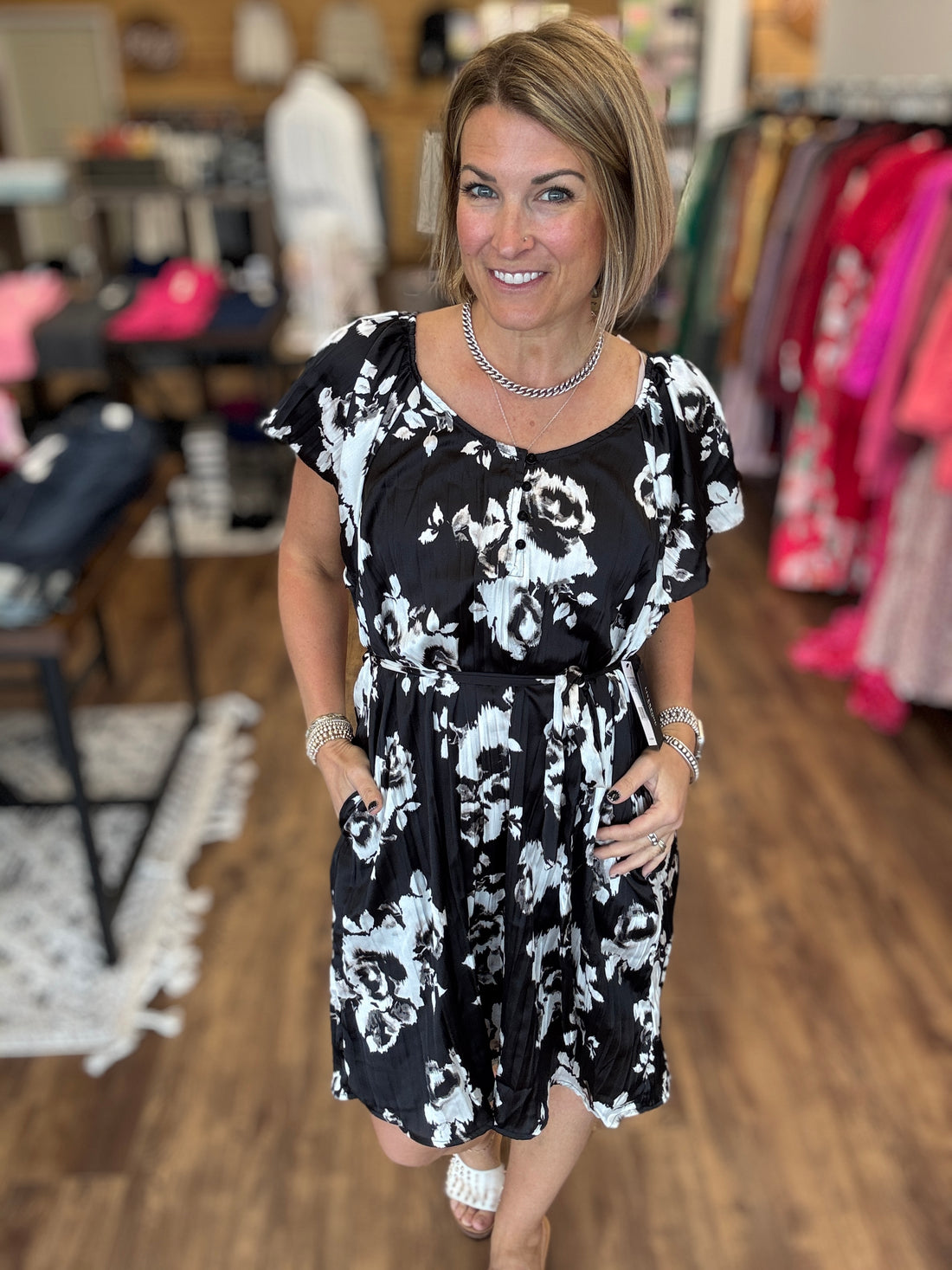 Liverpool - Midnight Bloom Flutter Sleeve Dress