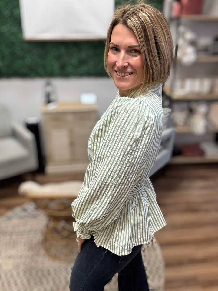 Hampton Stripe Smocked Peplum Top
