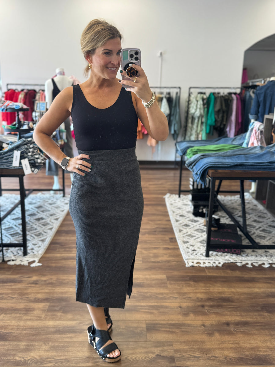 Ribbed Asymmetric Hem and Sleeve Top & Skirt Set