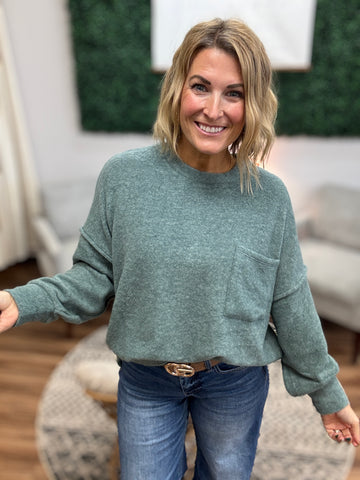 Brushed Melange Drop Shoulder Oversized Top - Ash Jade