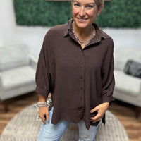 Sloane Button Up Dolman Top - Chocolate