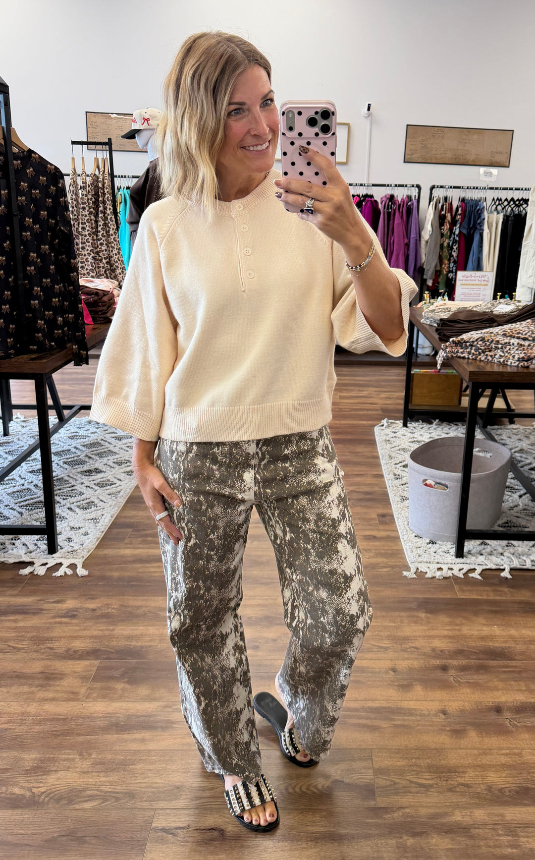 Snake Print Cropped Wide Leg Pants