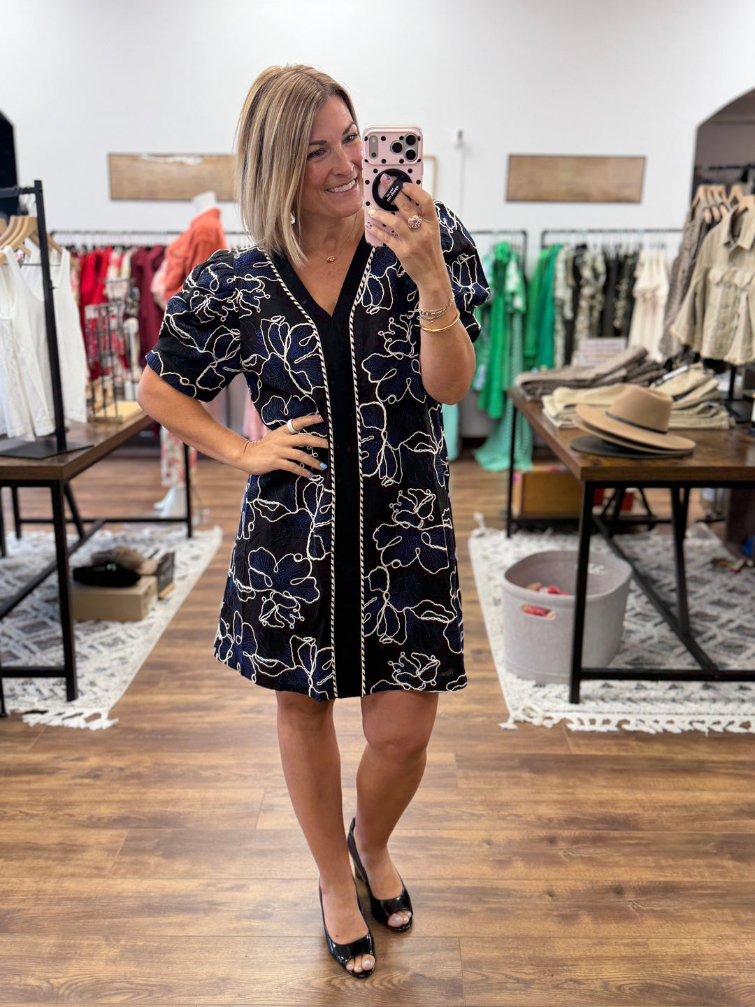 Intricate Embroidered Puff Sleeve Dress