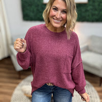 Brushed Melange Drop Shoulder Oversized Top - Eggplant