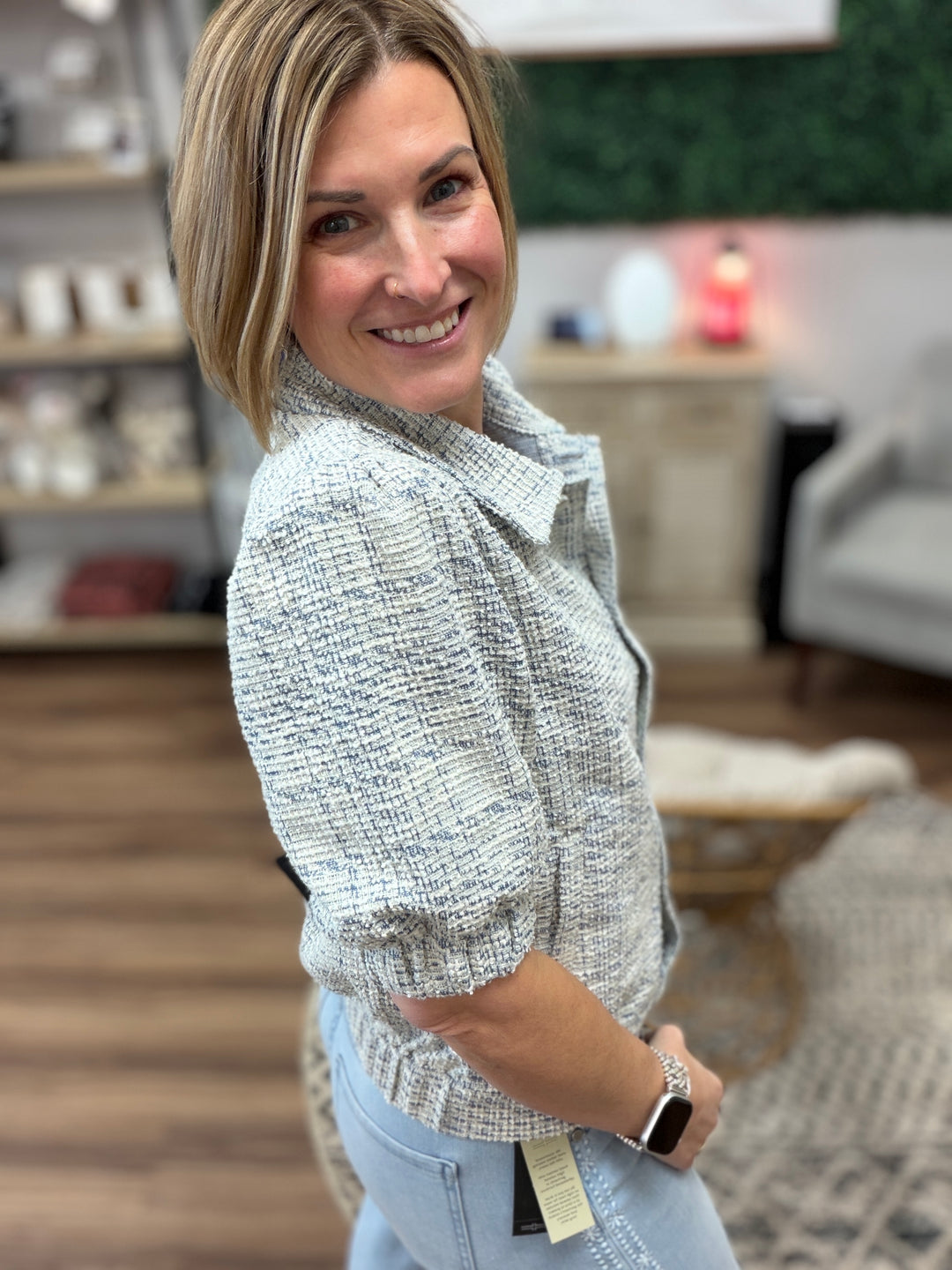 Liverpool - Puff Sleeve Plaid Jacket