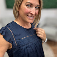 Liverpool - Flutter Sleeve Woven Blouse with Trim Detail