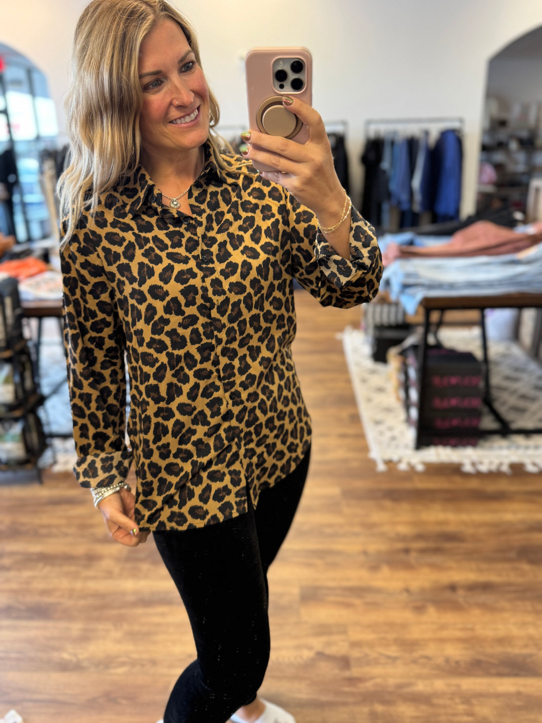 Nina - Leopard Print Button Up Blouse