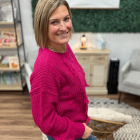 Liverpool - Long Sleeve Crew Neck Sweater with Fringe - Raspberry