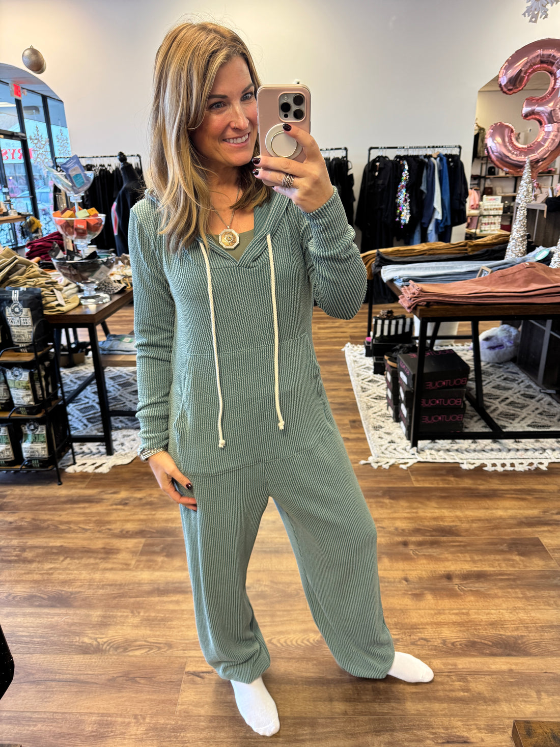 Ribbed Hayden Hoodie Jumpsuit - Moss