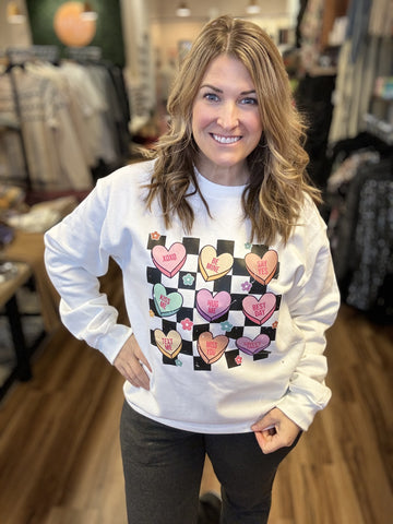Checkerboard Candy Heart Graphic Sweatshirt