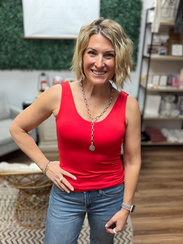 Seamless Tank with Built In Bra - Ruby