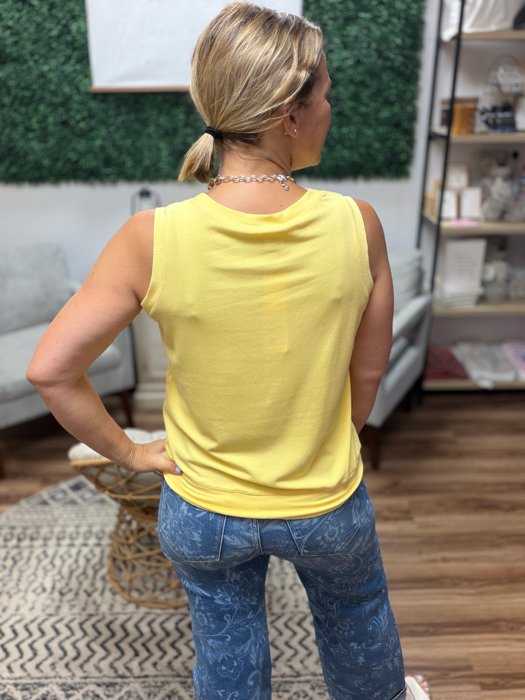 Luxe Air Ribbed V-Neck Tank - Yellow